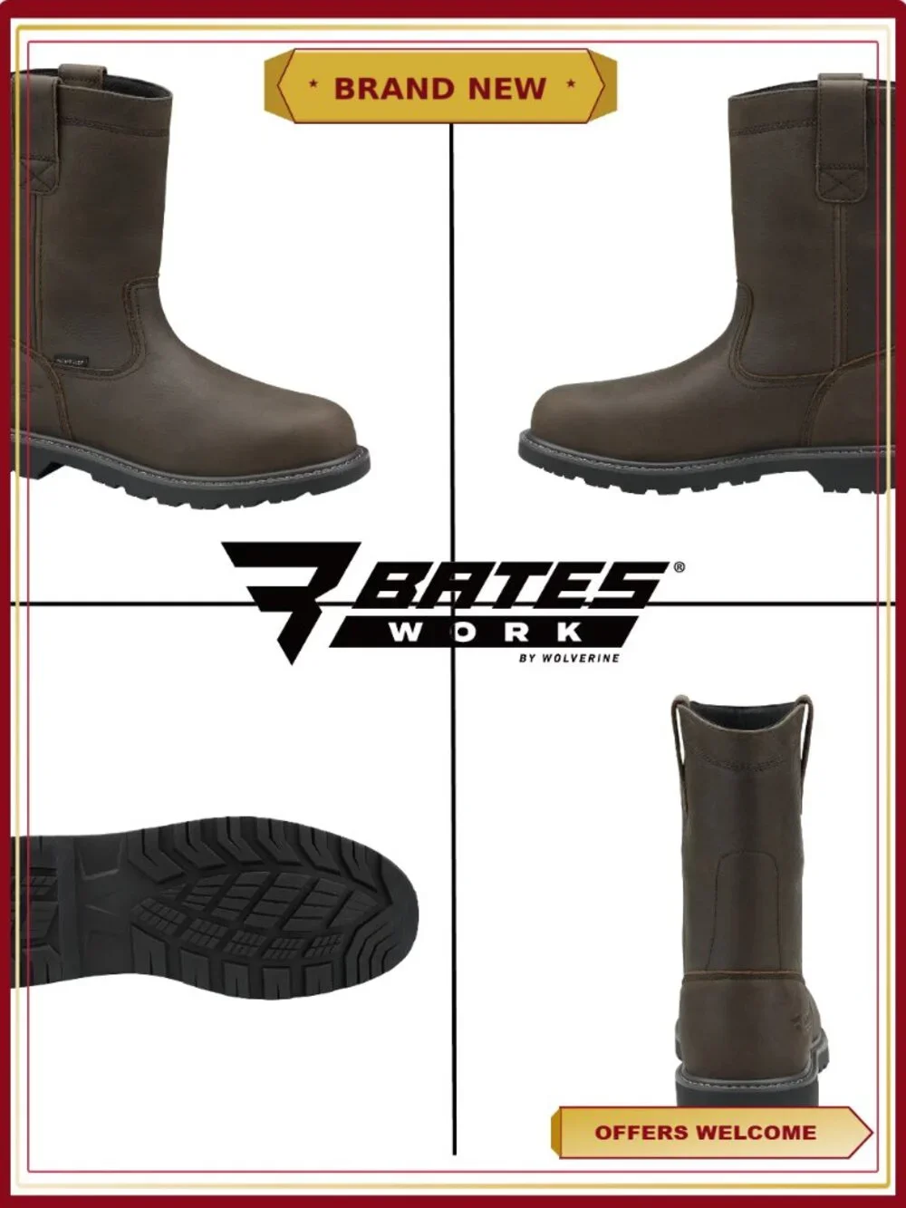 Waterproof Steel Toe Pull-On Work Boot for Men
